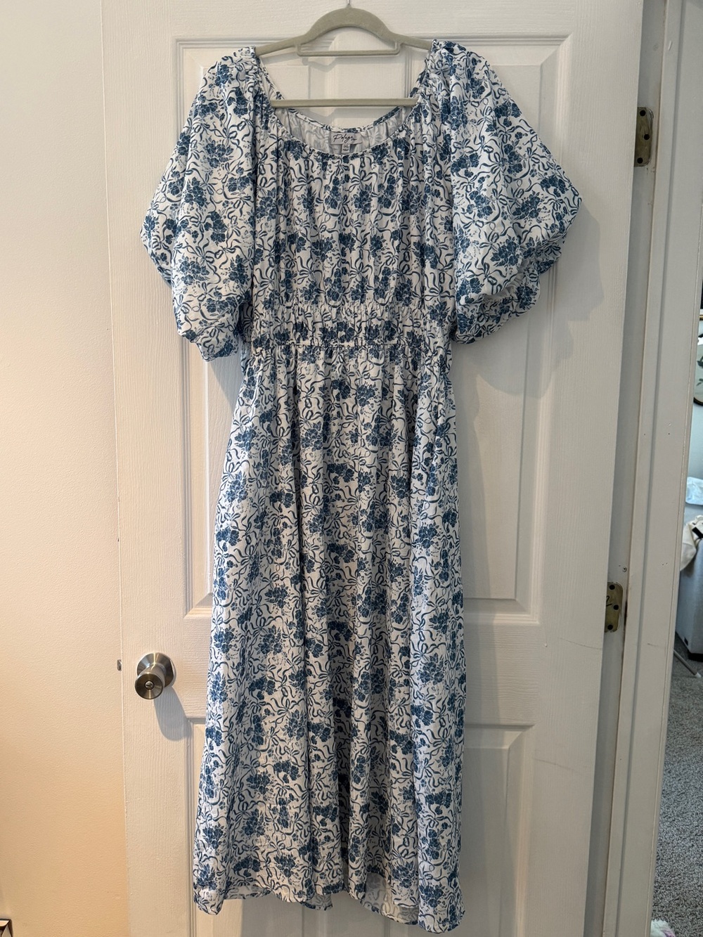 Piper & Scoot White and Blue Floral Midi Dress